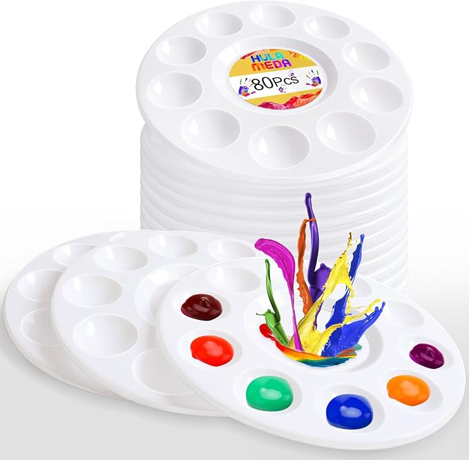 Hulameda 80pcs Paint Tray Palettes, Plastic Round Pallets by Hulameda