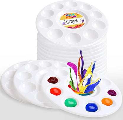 Hulameda 80pcs Paint Tray Palettes, Plastic Round Pallets by Hulameda