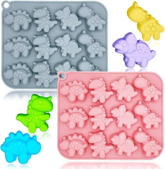 2 Pack Cute Dinosaur Silicone Molds 12 Cavity 3D Dinosaur Themed Baking Mould by BENEKIY