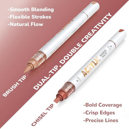 Guangna 12 Red Brown Dual Tip Acrylic Paint Markers, Brush Tip & Chisel Tip - Image 2