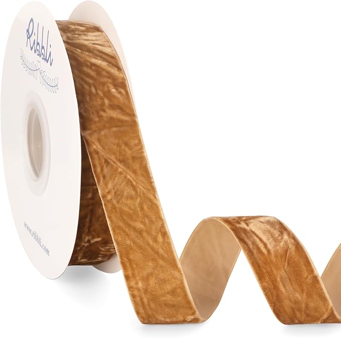 Ribbli Khaki Velvet Ribbon 1 Inches Luxury Crinkled Brown Christmas Ribbon by Ribbli