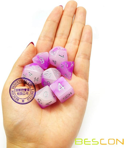 Bescon Two Tone Glowing Polyhedral Dice 7pcs Set Frosty Amethyst, Luminous RPG - Image 7