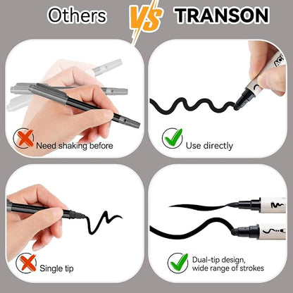 TRANSON 4 Black and 4 White Paint Markers Brush and Bold Dual-tip Acrylic Paint - Image 5