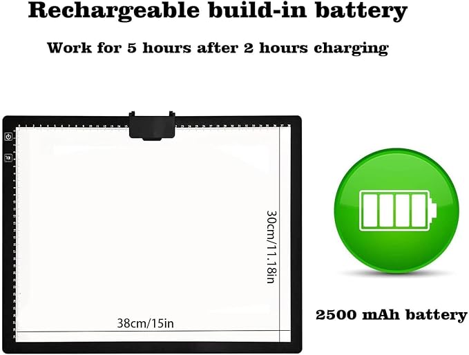 Wireless Rechargeable A3 LED Light Pad w/Built-in Foldable Stand, 3 Color Tone - Image 2