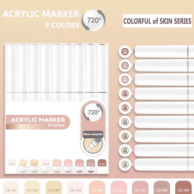 Water Based Acrylic Paint Markers, 9 Colors Acrylic Paint Pens Set - Image 2
