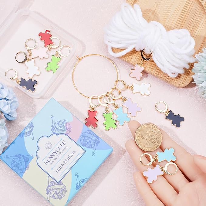 SUNNYCLUE 1 Box 14pcs Crochet Stitch Marker Stitch Markers Knitting Bear Stitch - Image 3