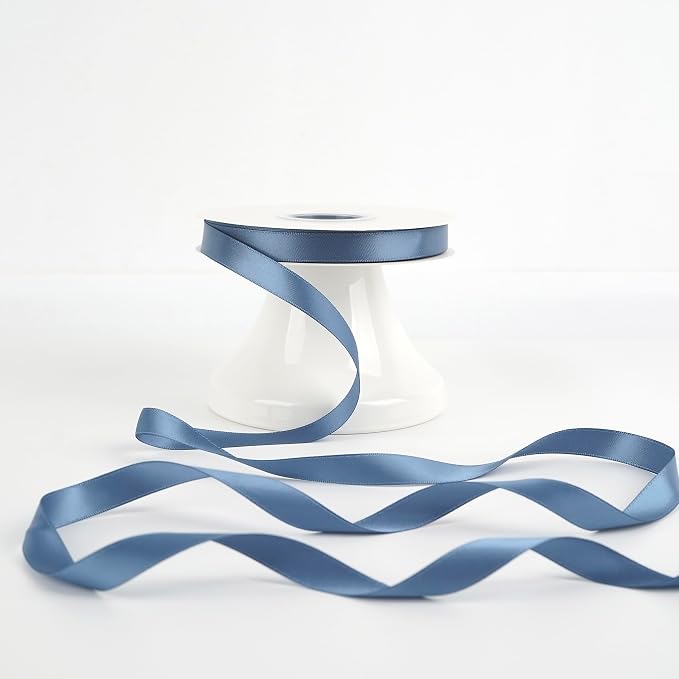 HUIHUANG Satin Ribbon 1/2 inch X 50 Yards Continuous, Smoke Blue Double-Faced - Image 7