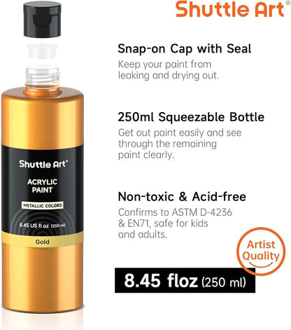 Shuttle Art 8 Colors Metallic Acrylic Paint, 250ml/8.45oz Bottles Acrylic Paint - Image 4