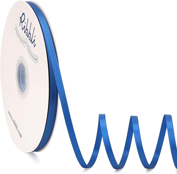 Ribbli Royal Blue Satin Ribbon Double Faced Satin 1/4 Inch x Continuous 100 by Ribbli