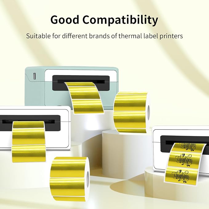 2x1 Inch Thermal Labels, Holographic Gold Thermal Printer Stickers, Waterproof - Image 2