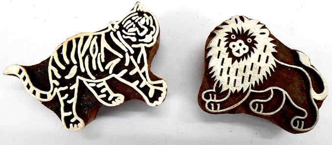 Lion Tiger Wooden Blocks Stamps by CraftsofIndia