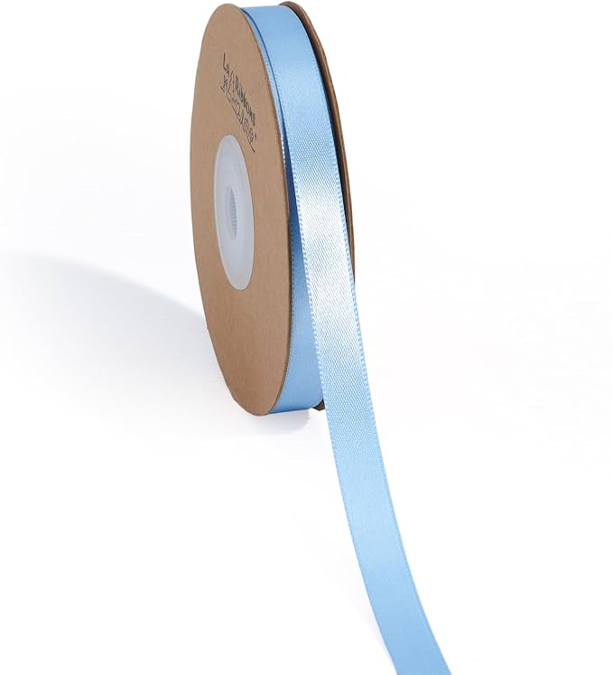 LaRibbons Light Blue Satin Ribbon 3/8 Inch 50 Yards Thin Luxury Double Faced by LaRibbons
