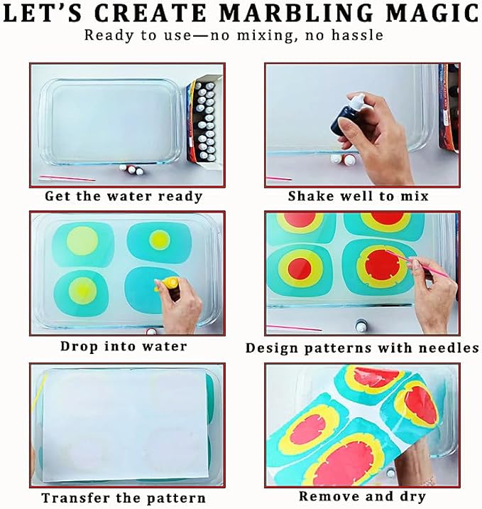 JAJADO 54 Pcs Water Marbling Paint Kit, Water Paint Marbling Ink & Turkish - Image 6