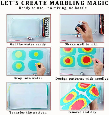 JAJADO 54 Pcs Water Marbling Paint Kit, Water Paint Marbling Ink & Turkish - Image 6