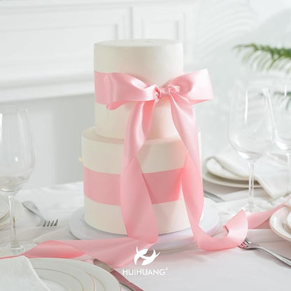 HUIHUANG Pink Satin Ribbon 2 inch Wide Double Faced Satin Ribbon Pink Ribbon - Image 4