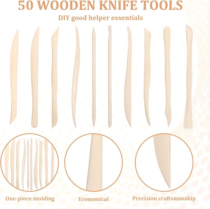 50PCS Wooden Clay Sculpting Tools, 6.2'' Smooth Double Ended Clay Modeling Tools - Image 4