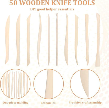 50PCS Wooden Clay Sculpting Tools, 6.2'' Smooth Double Ended Clay Modeling Tools - Image 4