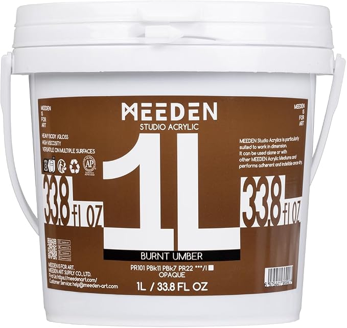 MEEDEN Burnt Umber Acrylic Paint: 1 L /33.8 oz Heavy Body Gloss Non-Toxic by MEEDEN