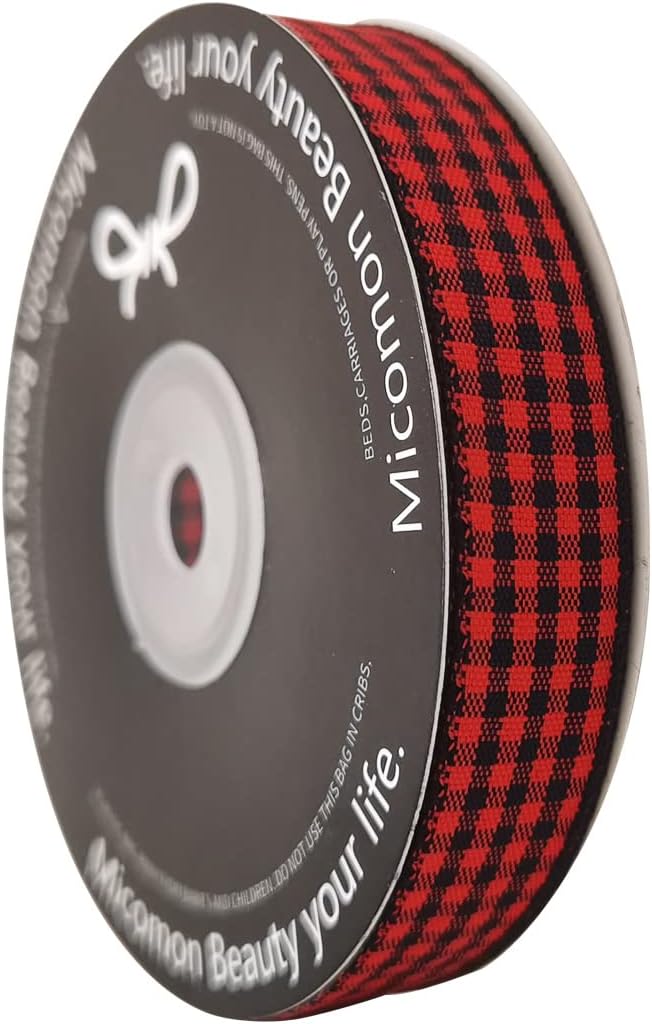 Red and Black Gingham Plaid Checked Ribbon 25 Yards Each Roll 100% Polyester - Image 2