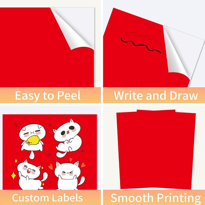 Printable Sticker Paper, 20 Sheets Red Printable Sticker Paper, Laser/Inkjet - Image 5