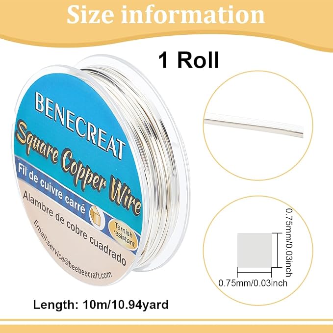 BENECREAT 33 Feet 21Gague Square Copper Wire, Hobby Craft Making, Decorations - Image 2