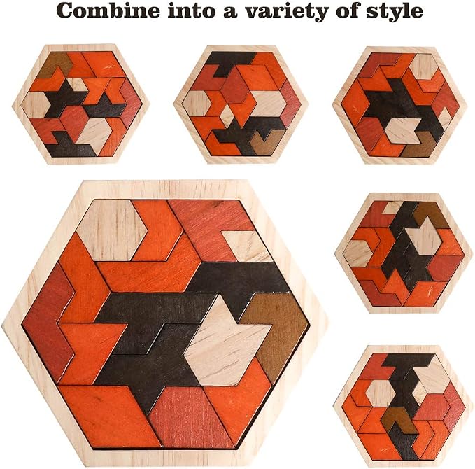 Skrtuan Wooden Puzzle Hexagon Tangram Puzzle - Image 5