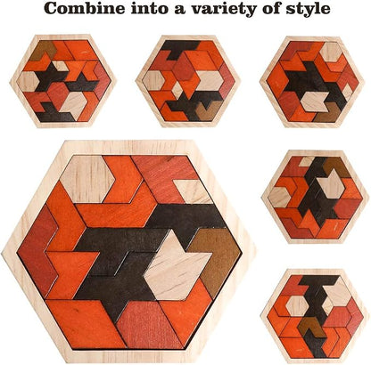 Skrtuan Wooden Puzzle Hexagon Tangram Puzzle - Image 5