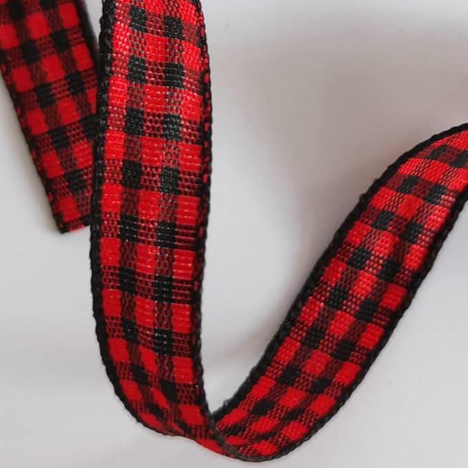 Red and Black Gingham Plaid Checked Ribbon 25 Yards Each Roll 100% Polyester - Image 8