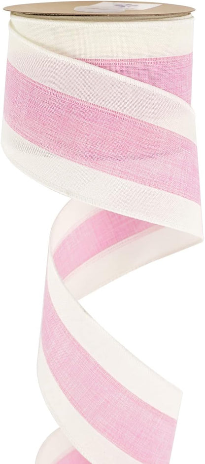 MEEDEE Pink White Stripe Wired Burlap Ribbon by MEEDEE