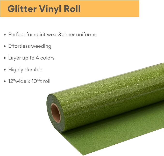 Lime Green Glitter HTV Roll -12" x10ft Iron on Heat Transfer Vinyl - Image 2