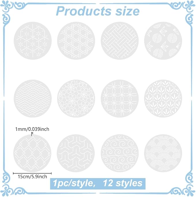 FREEBLOSS 12Pcs Sashiko Stencils Sashiko PET Template Drawing Line Template - Image 3