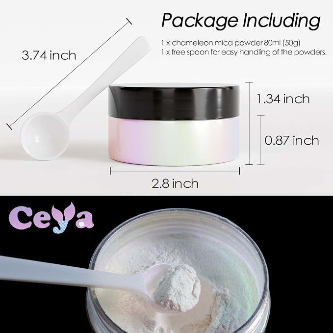 Ceya Chameleon Mica Powder, 1.8oz/ 50g Angelic Galaxy Chrome Nail Powder - Image 4