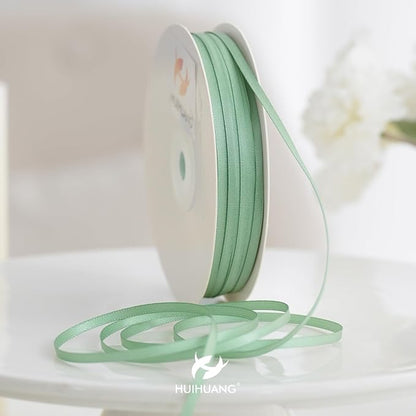 HUIHUANG Sage Green Ribbon 1/8 inch X100 Yards Roll Thin Satin Ribbon Double - Image 4