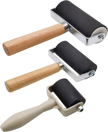 3 Pack Rubber Brayer Roller, 1.4/2.4/4 Inch Hard Rubber Brayer Rollers by Unknown