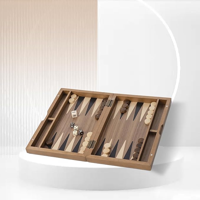 GSE Games & Sports Expert Premium Magnetic Wooden Folding Inlay Backgammon - Image 7