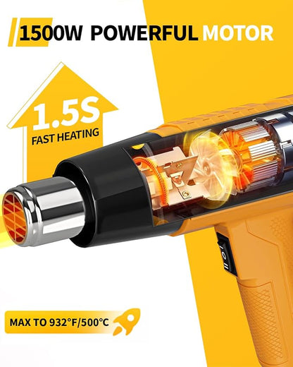 Heat Gun 1500W 572°F-932°F Fast Heating Heavy Duty Hot Air Gun Kit Variable - Image 2