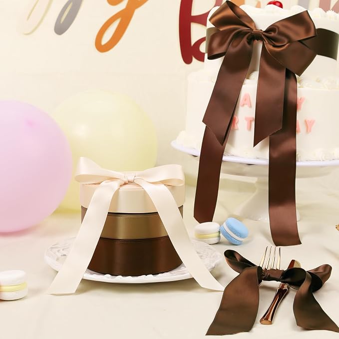 LaRibbons 1 1/2 Inch 50 Yard Double Faced Satin Ribbon, Friar Brown Satin Craft - Image 4