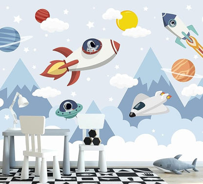 AFZEVEB-Space Mural Hand-Painted Cartoon Wallpaper by all