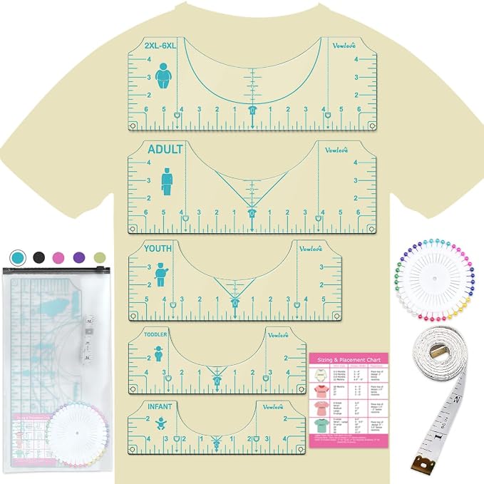Vowlove T-Shirt Ruler Guide Alignment Tool to Center Designs, All Size Tshirt by Vowlove