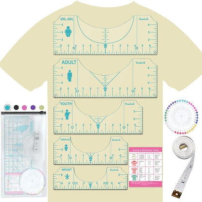 Vowlove T-Shirt Ruler Guide Alignment Tool to Center Designs, All Size Tshirt by Vowlove