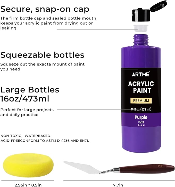 ARTME Acrylic Paint Set, 15 Unique Colors Large Bulk Acrylic Paint Non Toxic - Image 3