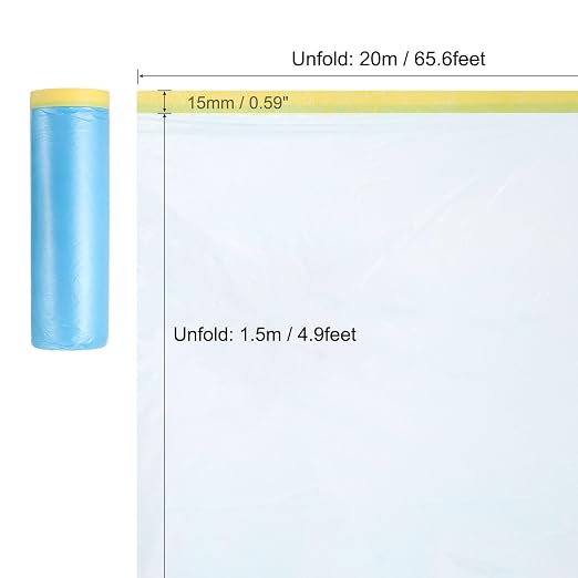 uxcell Pre-Taped Masking Film, 4.9ft x 66ft Plastic Paint Drop Cloth - Image 2