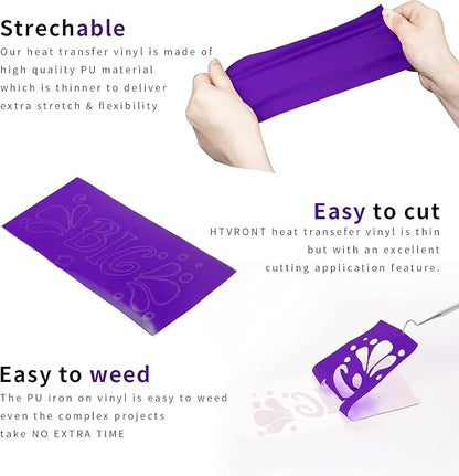 HTVRONT HTV Heat Transfer Vinyl Bundle: 24 Pack 12"x12" Purple Iron on Vinyl - Image 4