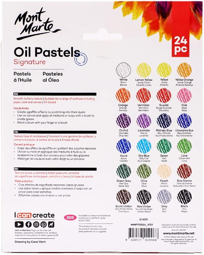 Mont Marte Oil Pastels Signature 24pc, 24 Assorted Colors, Vibrant Oil Pastel - Image 5