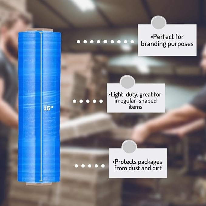PSBM Blue Stretch Wrap, 15 Inch x 1476 Feet, 8 Pack, Tinted Pre-Stretched - Image 4