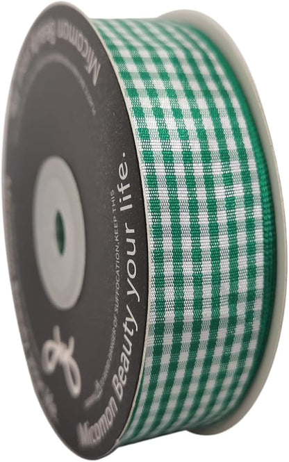 Green and White Woven Edge Plaid Ribbon 100% Polyester Gingham Ribbon 25 Yards - Image 2