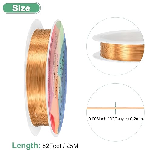 0.2 mm/32 Gauge Copper Wire for Jewelry Making, 82FT Copper Beading Craft Wire - Image 3