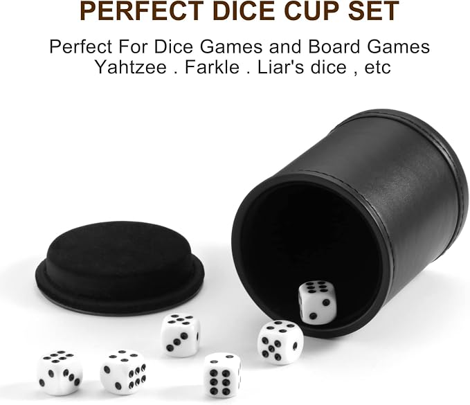 Felt Lined Dice Cup PU Leather Set, Quiet Shaker - Image 5