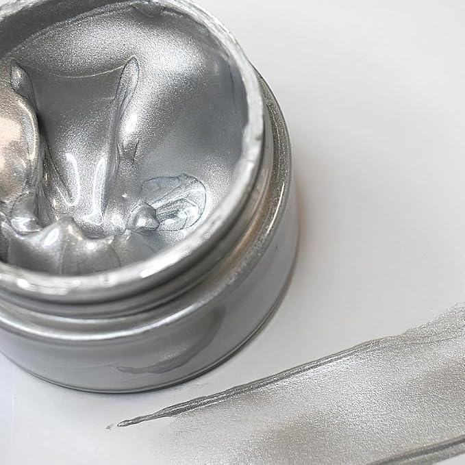 Shimmer Metallic Acrylic Paint Silvery Metallic Chalk Paste 1.7oz/50ml by JAJADO