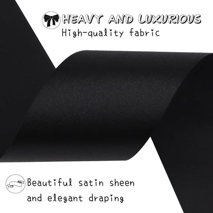 Black Solid Satin Ribbon 2 Inch 25 Yards Solid Polyester Fabric Ribbon - Image 4